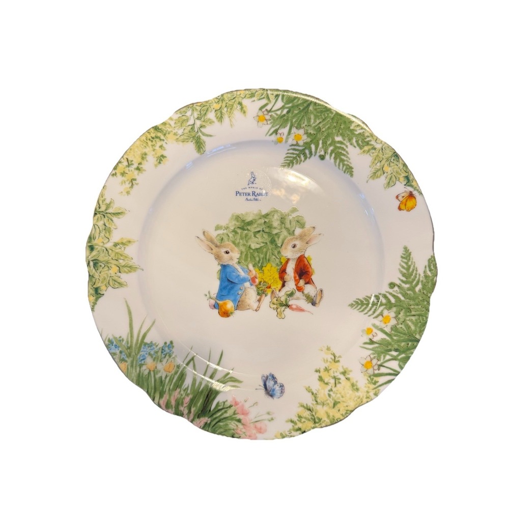 NWT ZRIKE BEATRIX POTTER EASTER BUNNY PETER RABBIT‎ SCALLOPED 4 DINNER PLATES